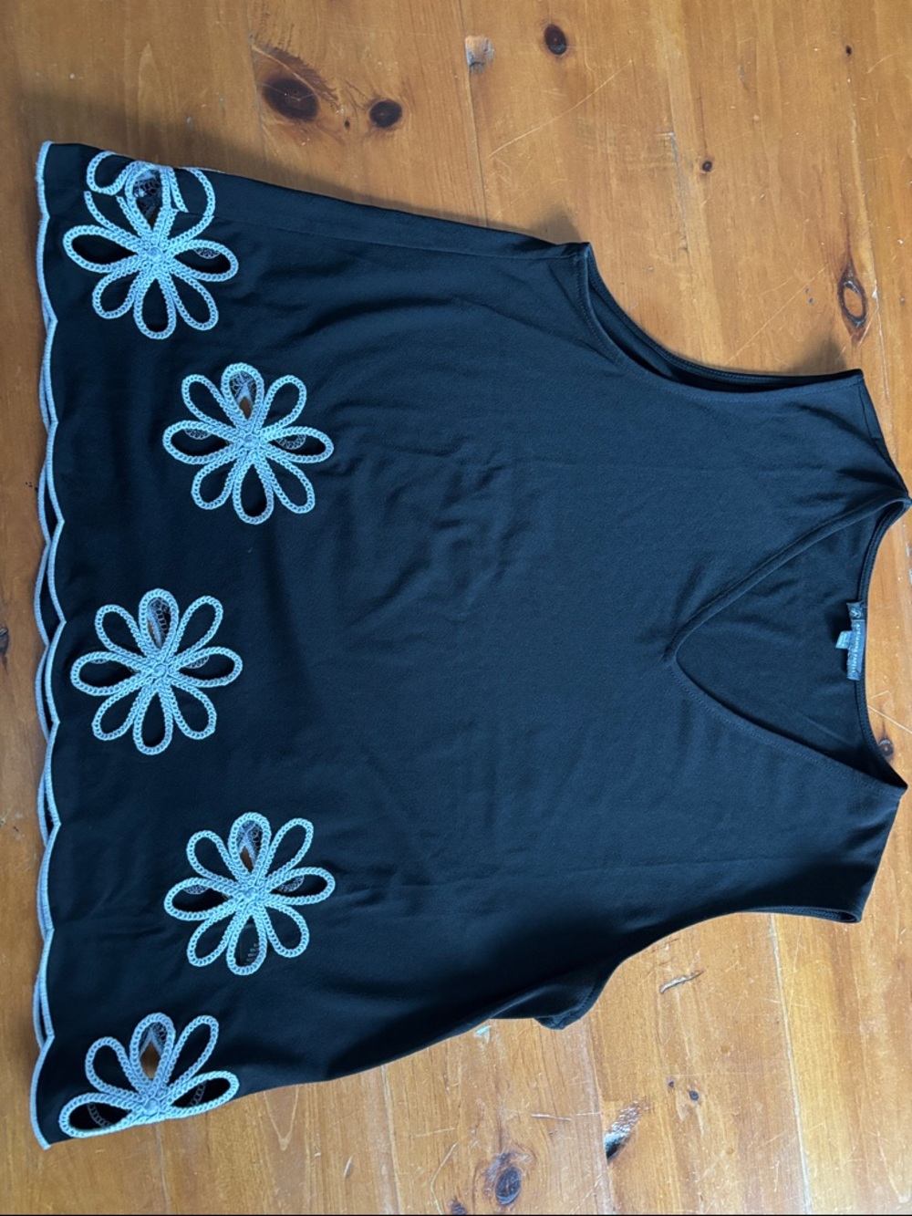 Black Sleeveless Top with white Flower Embroidery